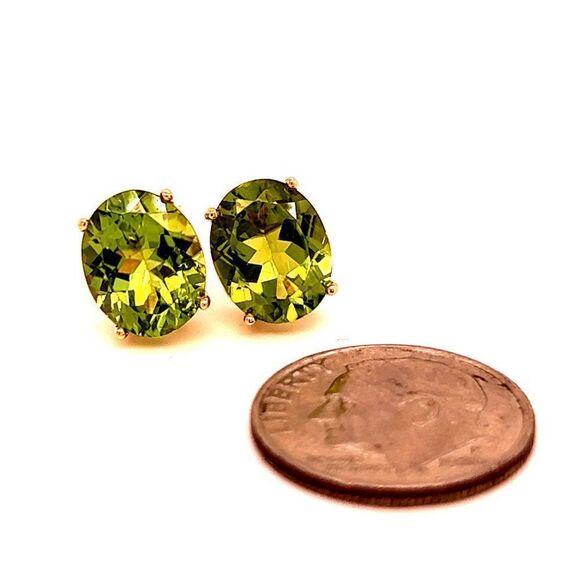 Oval Shape Peridot Stud Earrings 14k Y Gold 5.20 CTW Certified $3,950 211184 - Picture 4 of 8